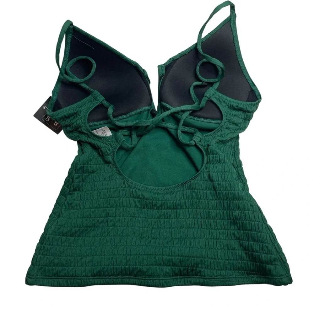 Bar III Pucker Up Textured Tankini Top & Bikini Bottoms Fiji Foliage Green S New